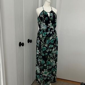 Enfocus Studio Black Maxi Dress with Teal Floral Print